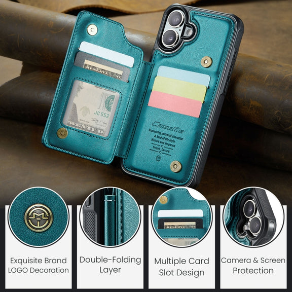 For iPhone 16 Plus CaseMe C22 Card Slots Holder RFID Anti-theft Phone Case(Green)