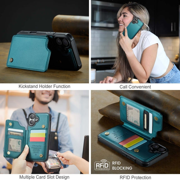 For iPhone 16 Plus CaseMe C22 Card Slots Holder RFID Anti-theft Phone Case(Green)