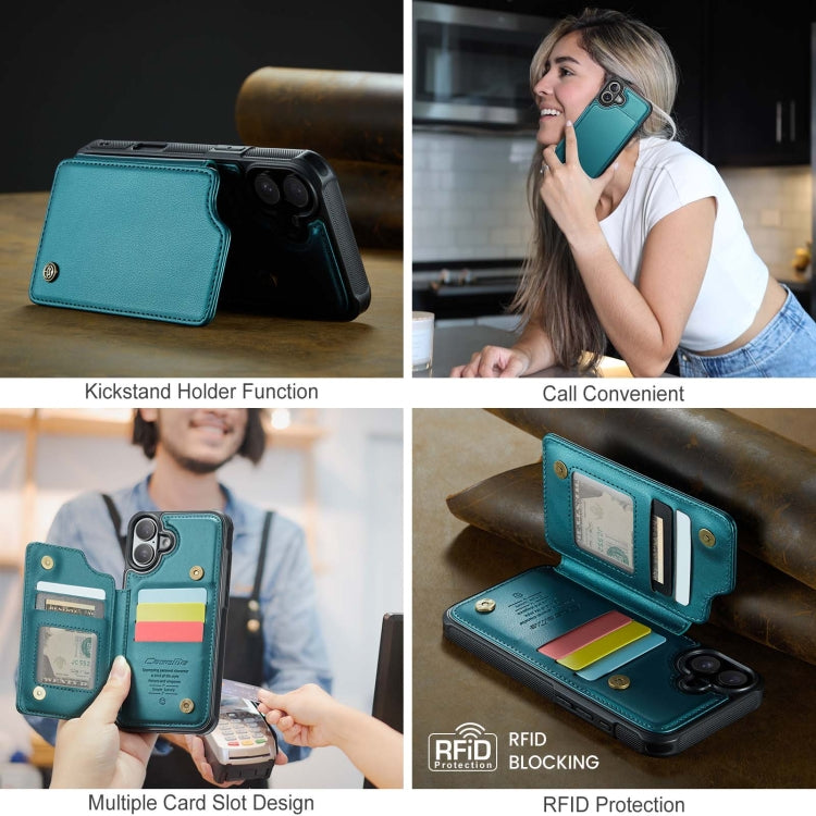 For iPhone 16 Plus CaseMe C22 Card Slots Holder RFID Anti-theft Phone Case(Green)