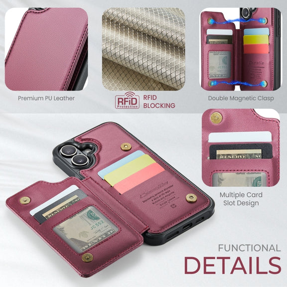 For iPhone 16 Plus CaseMe C22 Card Slots Holder RFID Anti-theft Phone Case(Red)