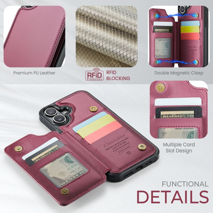 For iPhone 16 Plus CaseMe C22 Card Slots Holder RFID Anti-theft Phone Case(Red)