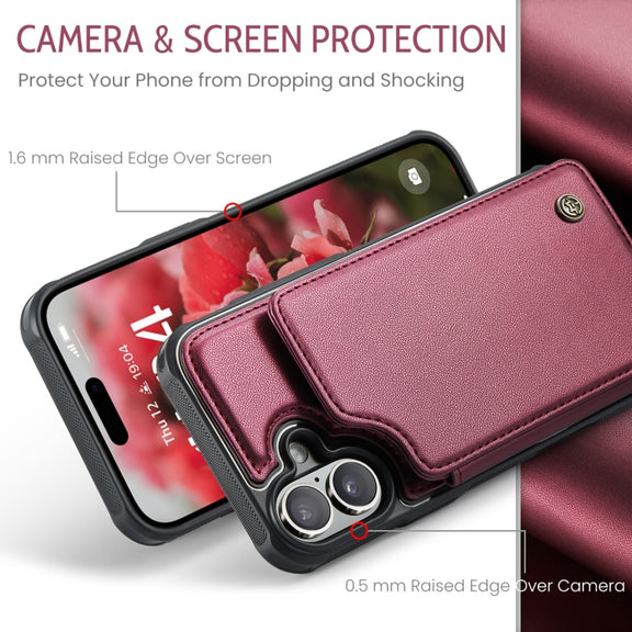 For iPhone 16 Plus CaseMe C22 Card Slots Holder RFID Anti-theft Phone Case(Red)