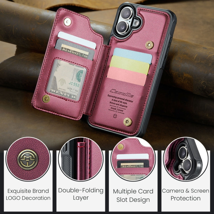 For iPhone 16 Plus CaseMe C22 Card Slots Holder RFID Anti-theft Phone Case(Red)