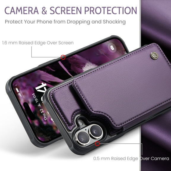 For iPhone 16 Plus CaseMe C22 Card Slots Holder RFID Anti-theft Phone Case(Purple)