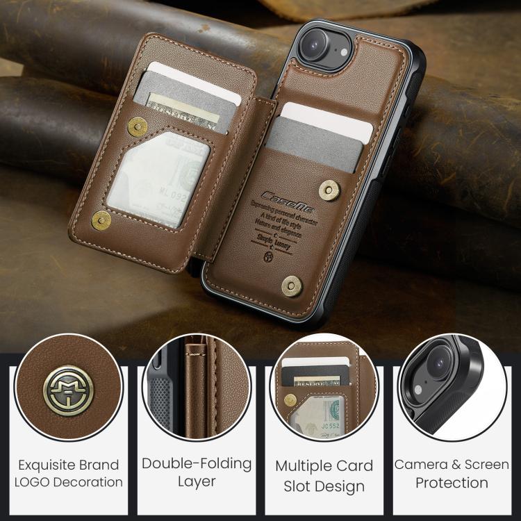 For iPhone 16e CaseMe C22 Card Slots Holder RFID Anti-theft Phone Case(Brown)