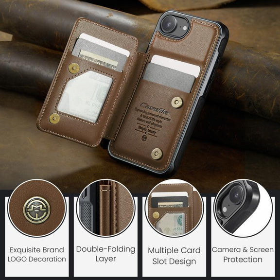 For iPhone 16e CaseMe C22 Card Slots Holder RFID Anti-theft Phone Case(Brown)