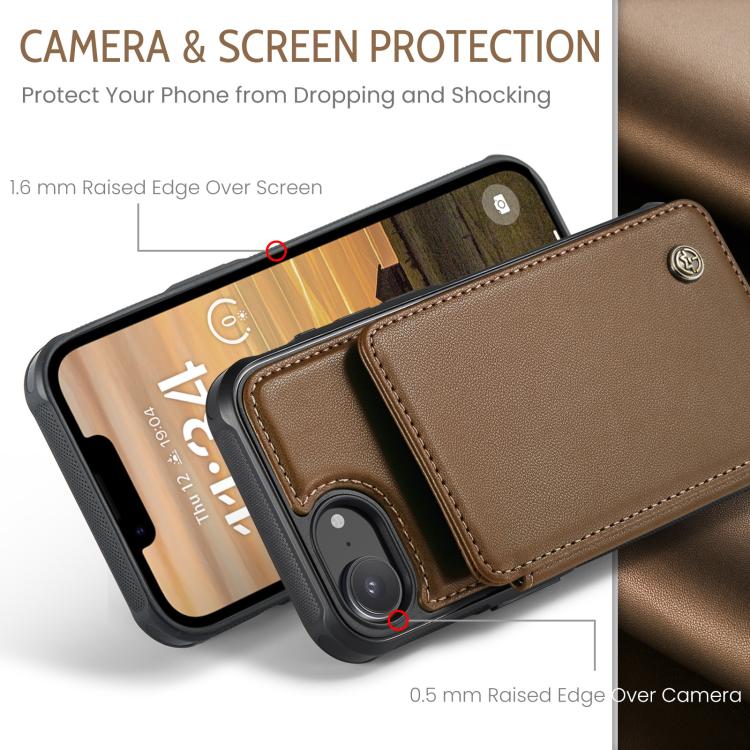 For iPhone 16e CaseMe C22 Card Slots Holder RFID Anti-theft Phone Case(Brown)