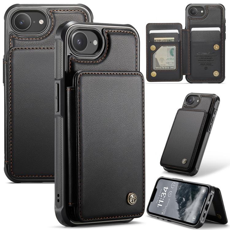 For iPhone 16e CaseMe C22 Card Slots Holder RFID Anti-theft Phone Case(Black)