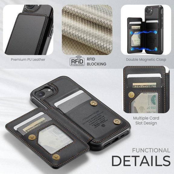 For iPhone 16e CaseMe C22 Card Slots Holder RFID Anti-theft Phone Case(Black)