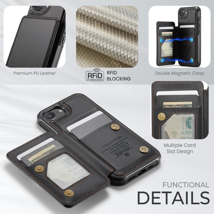 For iPhone 16e CaseMe C22 Card Slots Holder RFID Anti-theft Phone Case(Black)