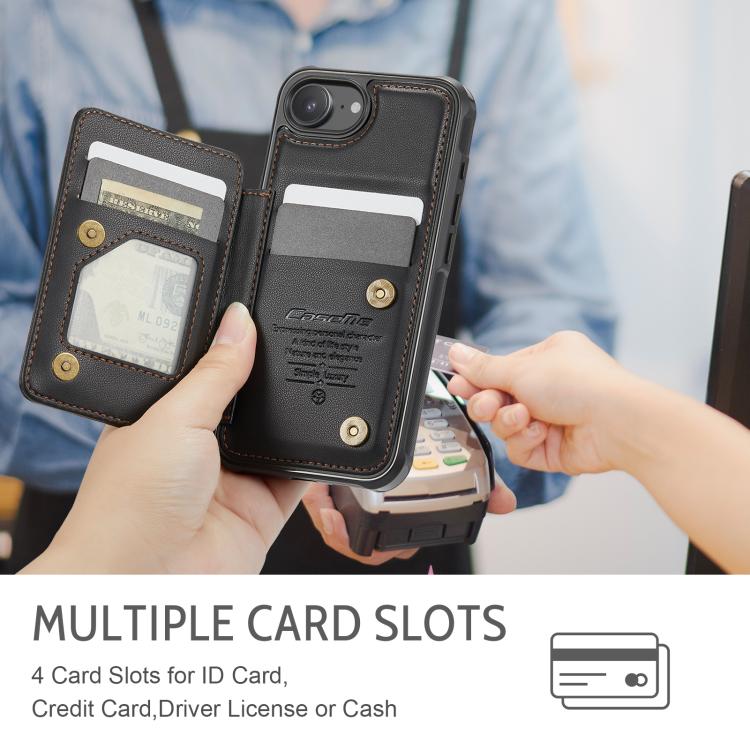 For iPhone 16e CaseMe C22 Card Slots Holder RFID Anti-theft Phone Case(Black)