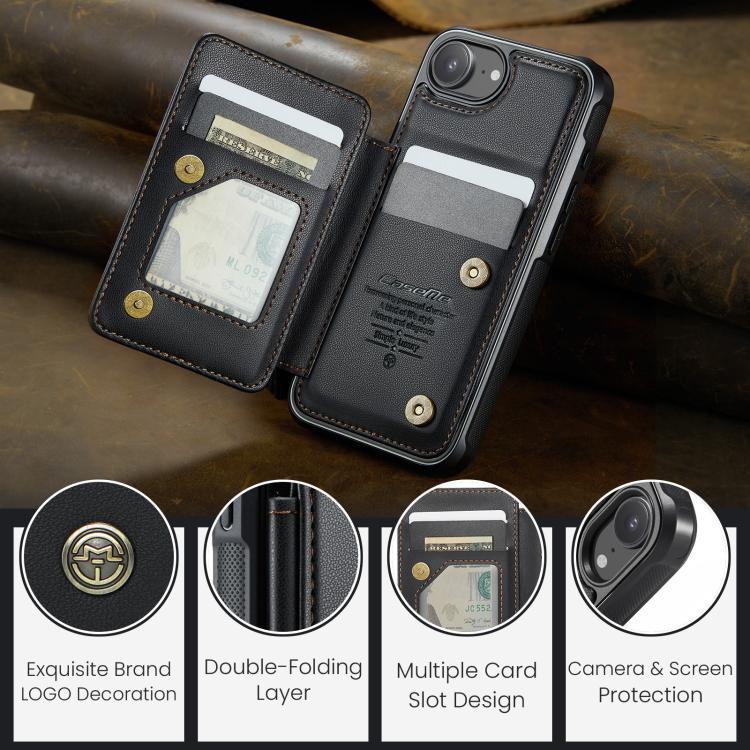 For iPhone 16e CaseMe C22 Card Slots Holder RFID Anti-theft Phone Case(Black)
