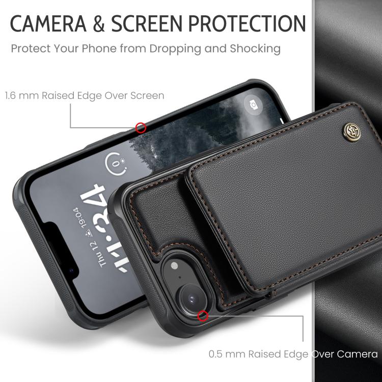 For iPhone 16e CaseMe C22 Card Slots Holder RFID Anti-theft Phone Case(Black)