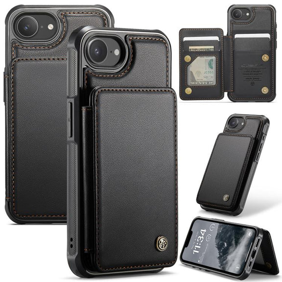 For iPhone 16e CaseMe C22 Card Slots Holder RFID Anti-theft Phone Case(Black)