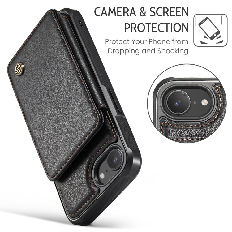 For iPhone 16e CaseMe C22 Card Slots Holder RFID Anti-theft Phone Case(Black)