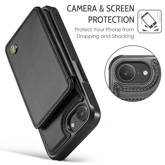 For iPhone 16e CaseMe C22 Card Slots Holder RFID Anti-theft Phone Case(Black)