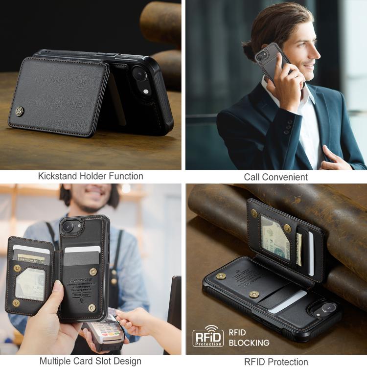 For iPhone 16e CaseMe C22 Card Slots Holder RFID Anti-theft Phone Case(Black)