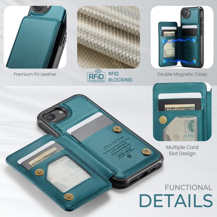 For iPhone 16e CaseMe C22 Card Slots Holder RFID Anti-theft Phone Case(Green)