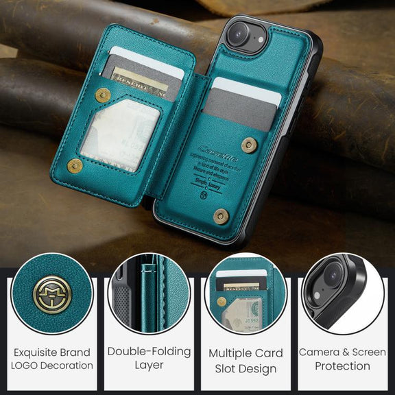 For iPhone 16e CaseMe C22 Card Slots Holder RFID Anti-theft Phone Case(Green)