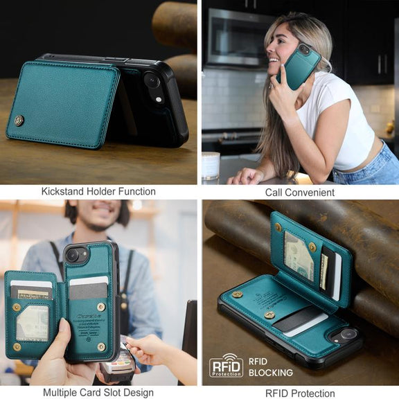 For iPhone 16e CaseMe C22 Card Slots Holder RFID Anti-theft Phone Case(Green)