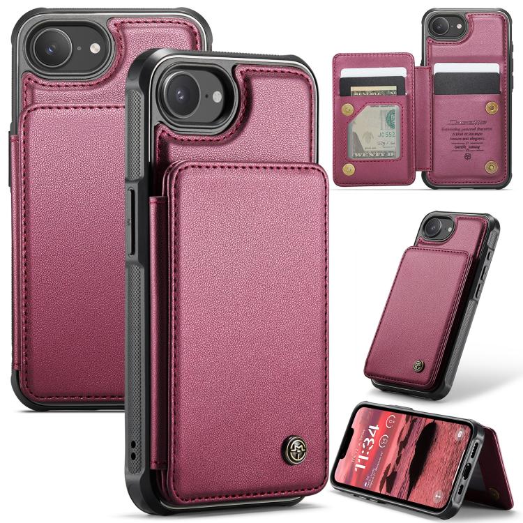 For iPhone 16e CaseMe C22 Card Slots Holder RFID Anti-theft Phone Case(Red)