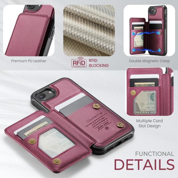 For iPhone 16e CaseMe C22 Card Slots Holder RFID Anti-theft Phone Case(Red)