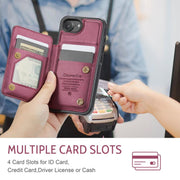 For iPhone 16e CaseMe C22 Card Slots Holder RFID Anti-theft Phone Case(Red)