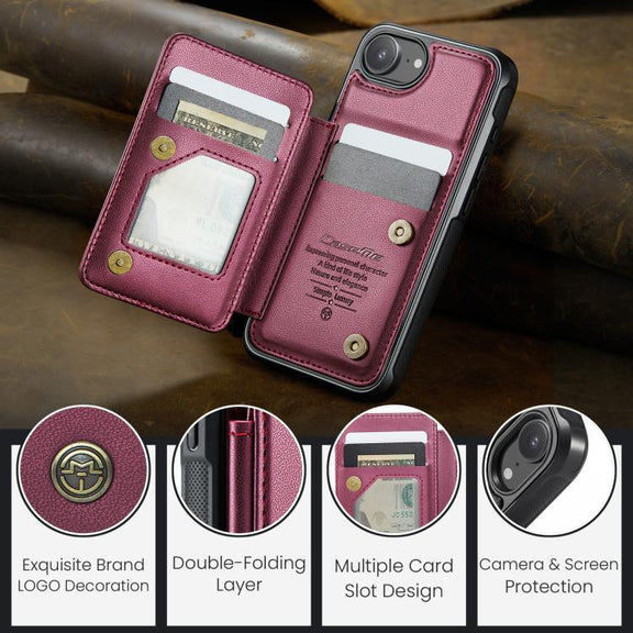 For iPhone 16e CaseMe C22 Card Slots Holder RFID Anti-theft Phone Case(Red)