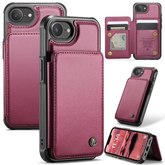 For iPhone 16e CaseMe C22 Card Slots Holder RFID Anti-theft Phone Case(Red)