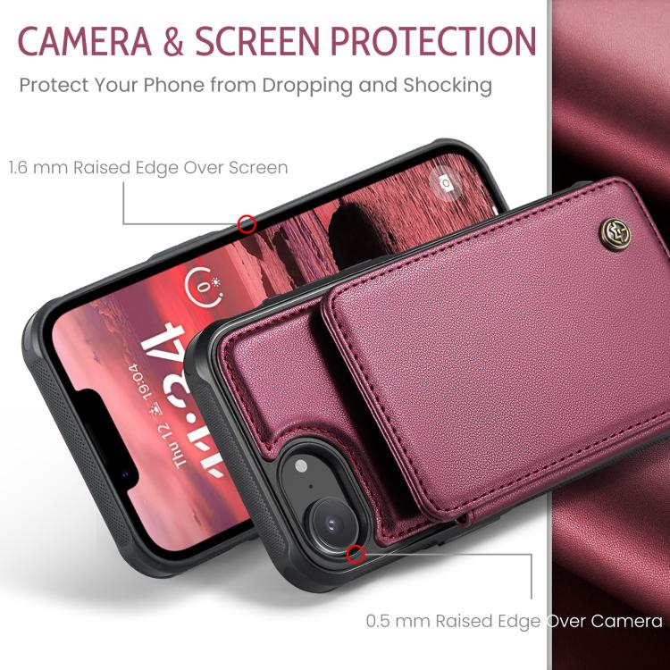 For iPhone 16e CaseMe C22 Card Slots Holder RFID Anti-theft Phone Case(Red)