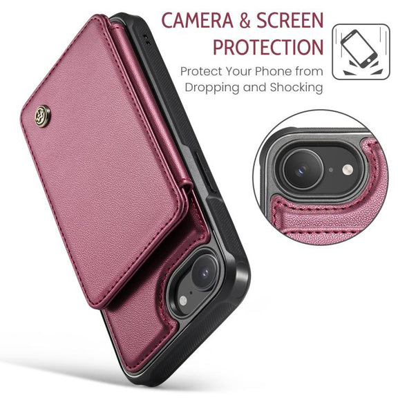 For iPhone 16e CaseMe C22 Card Slots Holder RFID Anti-theft Phone Case(Red)