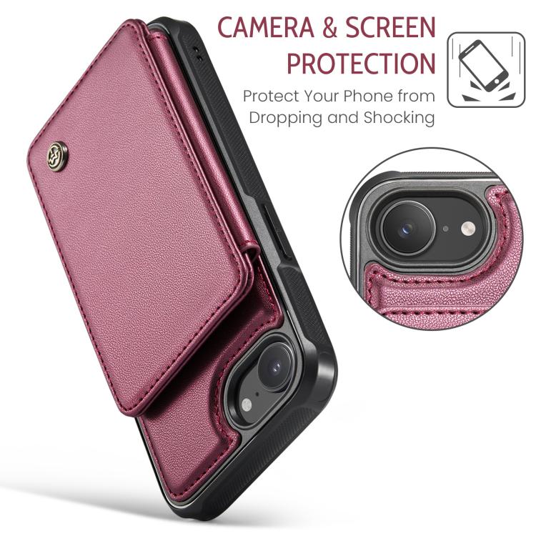 For iPhone 16e CaseMe C22 Card Slots Holder RFID Anti-theft Phone Case(Red)