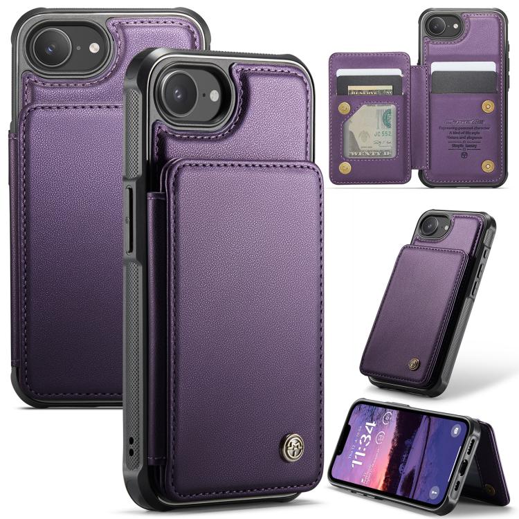 For iPhone 16e CaseMe C22 Card Slots Holder RFID Anti-theft Phone Case(Purple)