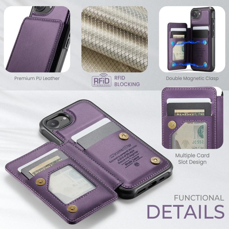 For iPhone 16e CaseMe C22 Card Slots Holder RFID Anti-theft Phone Case(Purple)