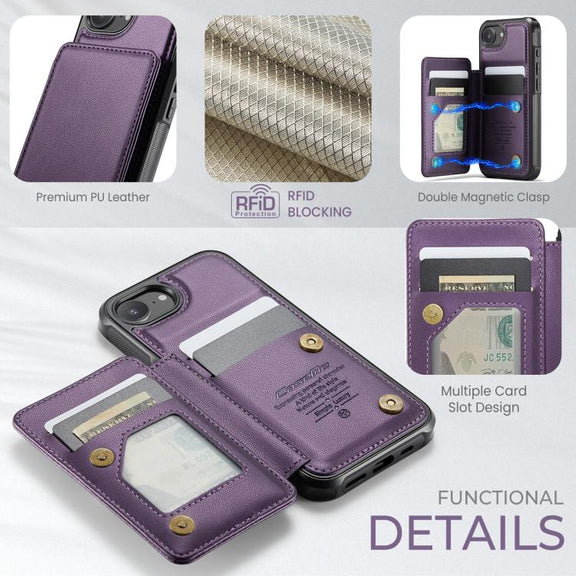 For iPhone 16e CaseMe C22 Card Slots Holder RFID Anti-theft Phone Case(Purple)