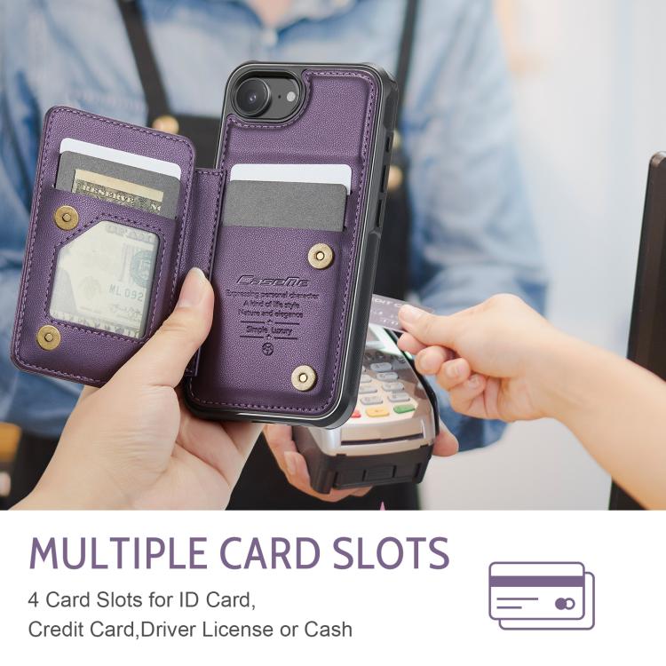 For iPhone 16e CaseMe C22 Card Slots Holder RFID Anti-theft Phone Case(Purple)