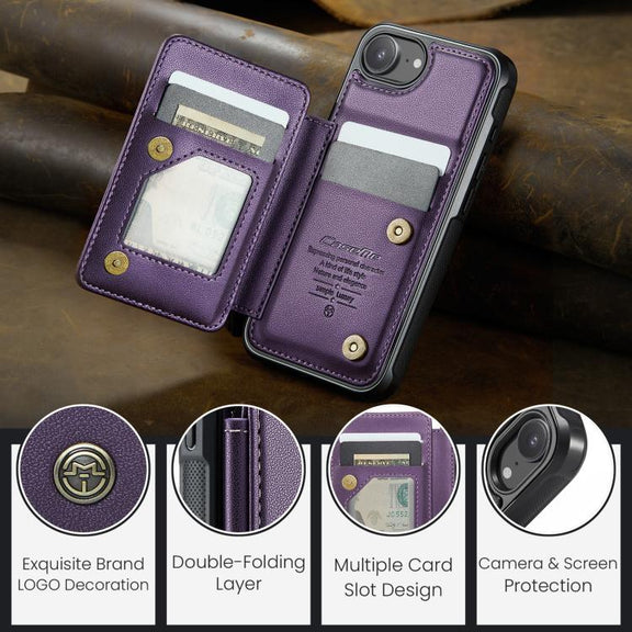 For iPhone 16e CaseMe C22 Card Slots Holder RFID Anti-theft Phone Case(Purple)