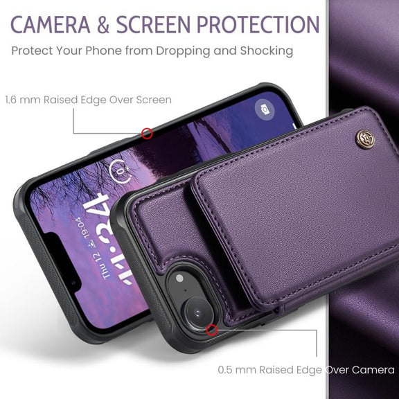 For iPhone 16e CaseMe C22 Card Slots Holder RFID Anti-theft Phone Case(Purple)