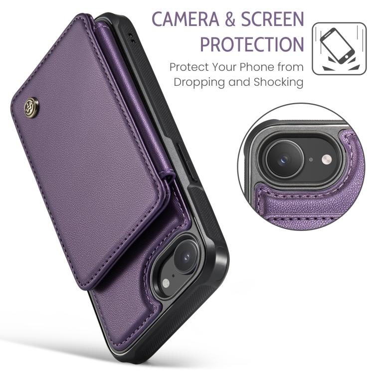 For iPhone 16e CaseMe C22 Card Slots Holder RFID Anti-theft Phone Case(Purple)