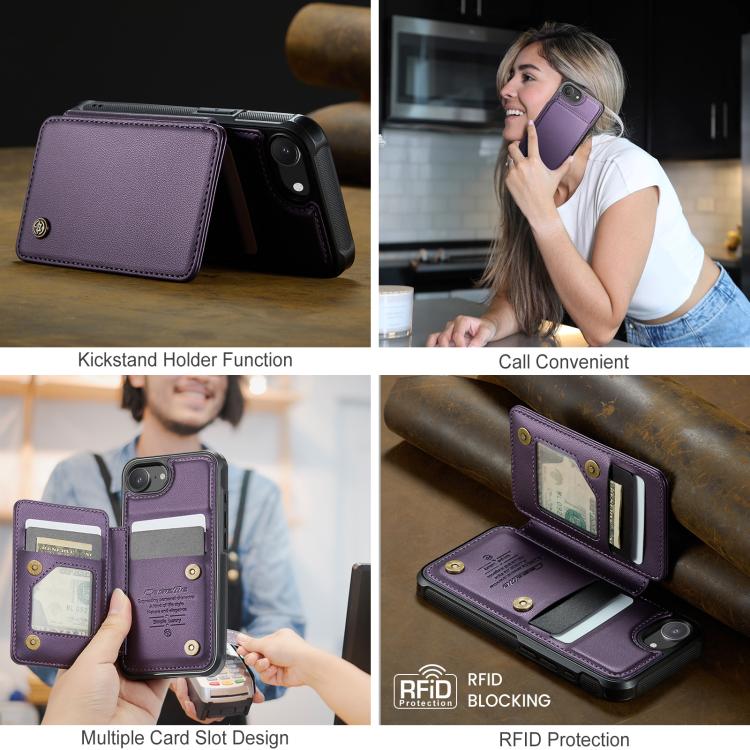 For iPhone 16e CaseMe C22 Card Slots Holder RFID Anti-theft Phone Case(Purple)
