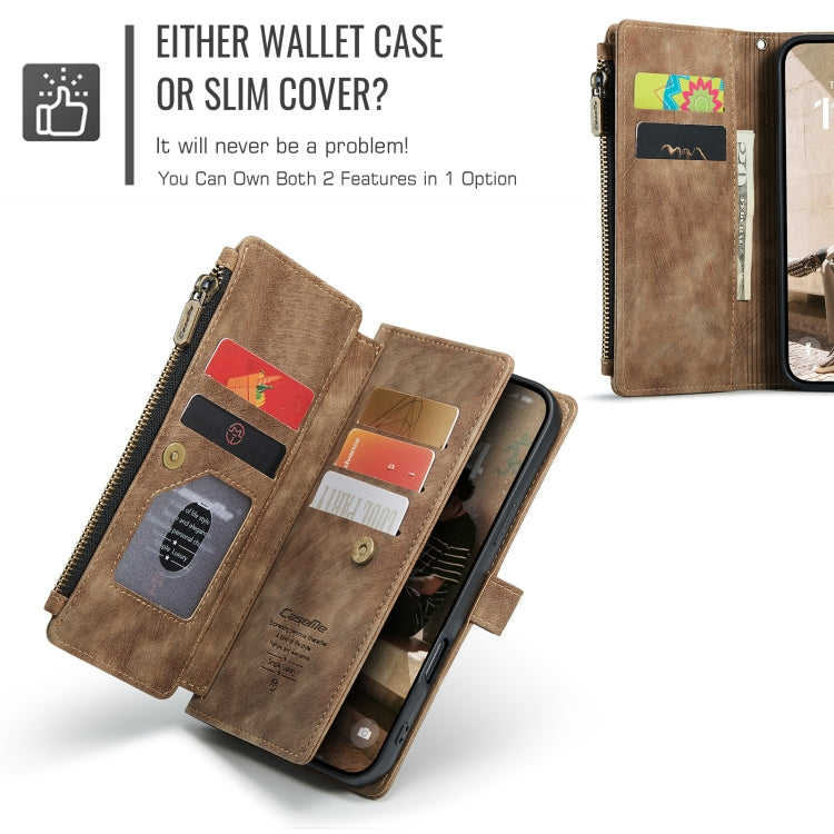 For iPhone 16 Pro CaseMe C30 Card Slots Zipper Wallet Leather Phone Case(Brown)