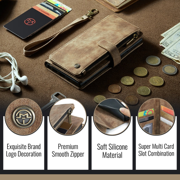 For iPhone 16 Pro CaseMe C30 Card Slots Zipper Wallet Leather Phone Case(Brown)