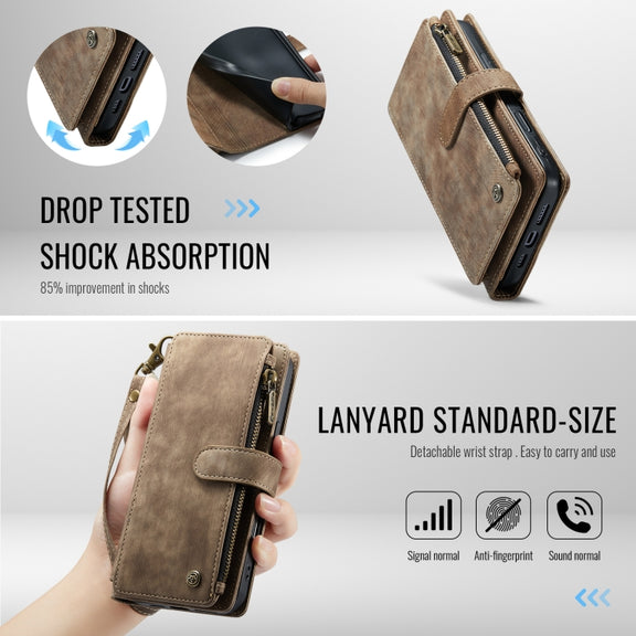 For iPhone 16 Pro CaseMe C30 Card Slots Zipper Wallet Leather Phone Case(Brown)