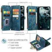 For iPhone 16 Pro CaseMe C30 Card Slots Zipper Wallet Leather Phone Case(Blue)