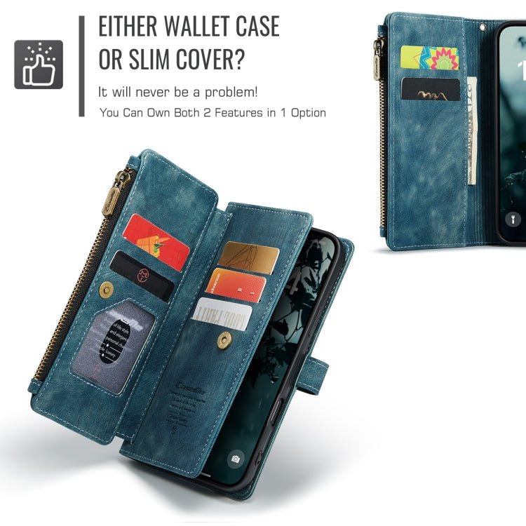 For iPhone 16 Pro CaseMe C30 Card Slots Zipper Wallet Leather Phone Case(Blue)