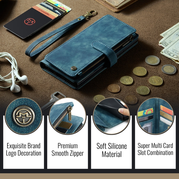 For iPhone 16 Pro CaseMe C30 Card Slots Zipper Wallet Leather Phone Case(Blue)