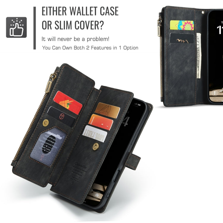 For iPhone 16 Pro CaseMe C30 Card Slots Zipper Wallet Leather Phone Case(Black)