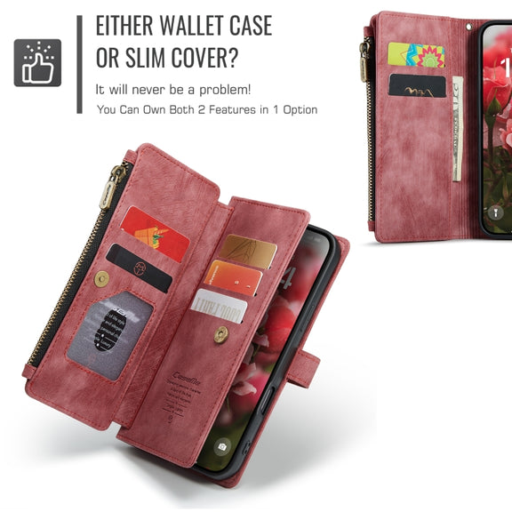 For iPhone 16 Pro CaseMe C30 Card Slots Zipper Wallet Leather Phone Case(Red)