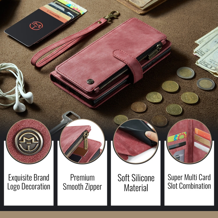 For iPhone 16 Pro CaseMe C30 Card Slots Zipper Wallet Leather Phone Case(Red)