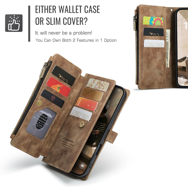 For iPhone 16 Pro Max CaseMe C30 Card Slots Zipper Wallet Leather Phone Case(Brown)